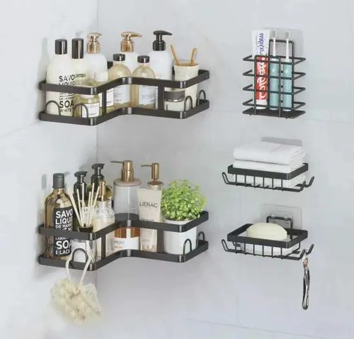 ESTANTES DE METAL PARA BAÑO SET DE 5 PIEZAS COLOR NEGRO - 2