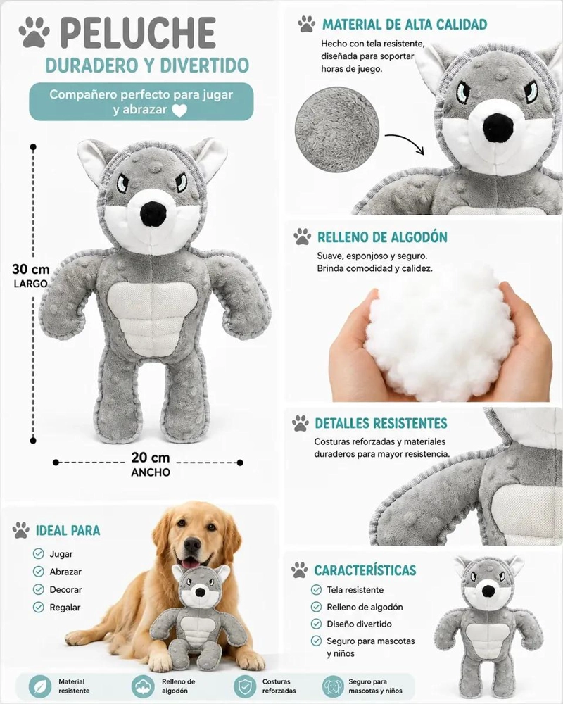 PELUCHE LOBO Y MONO MORDEDOR RESISTENTE PARA PERROS - 2
