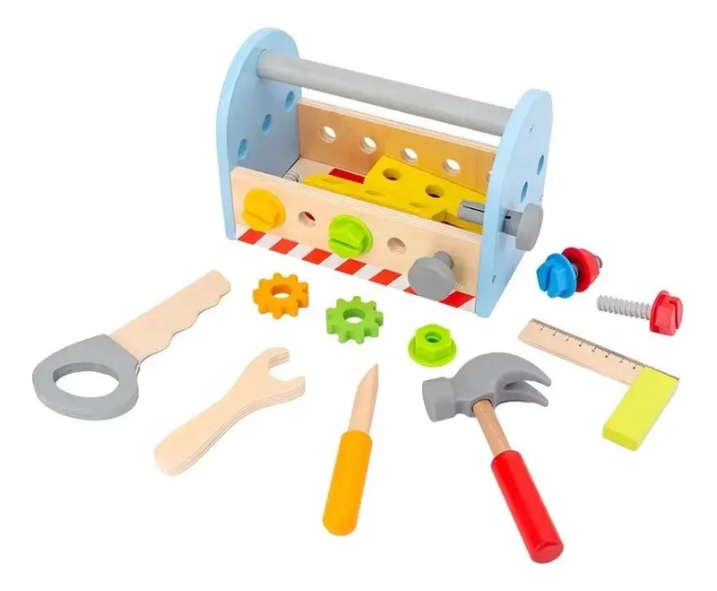 CAJA DE HERRAMIENTAS DE MADERA PARA NIÑOS CON ACCESORIOS EDUCATIVOS - 4