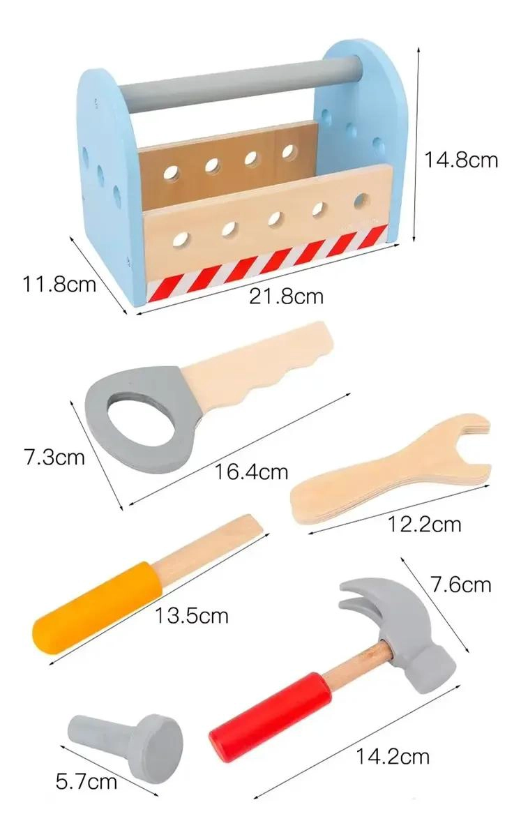 CAJA DE HERRAMIENTAS DE MADERA PARA NIÑOS CON ACCESORIOS EDUCATIVOS - 7