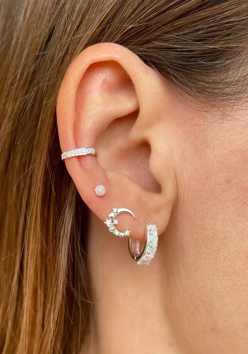 AROS ESFERA DE OPALO SINTE TICO EN PLATA 925 PARA PERFORACIONES - 2