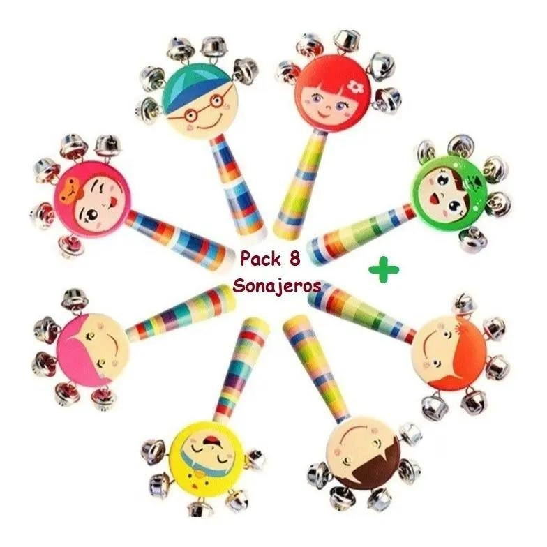 SONAJEROS DE MADERA PARA BEBE S PACK DE 8 JUGUETES EDUCATIVOS - 2