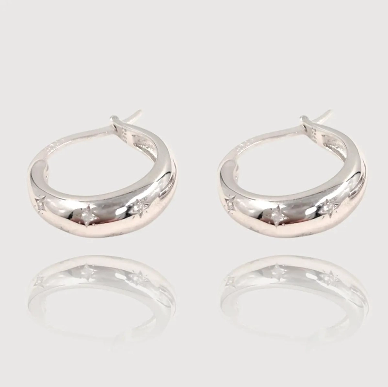 AROS DE PLATA 925 CON BAÑO DE RODIO Y ZIRCONIAS BLANCAS - 1