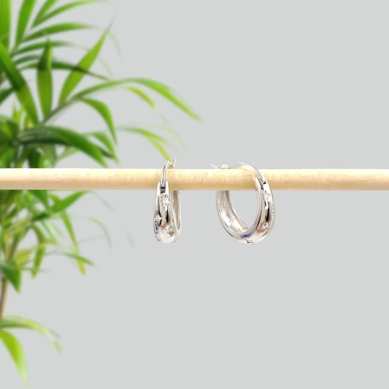 AROS DE PLATA 925 CON BAÑO DE RODIO Y ZIRCONIAS BLANCAS - 3