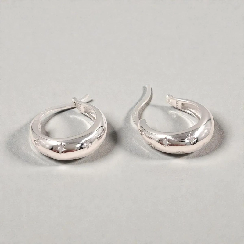 AROS DE PLATA 925 CON BAÑO DE RODIO Y ZIRCONIAS BLANCAS - 4
