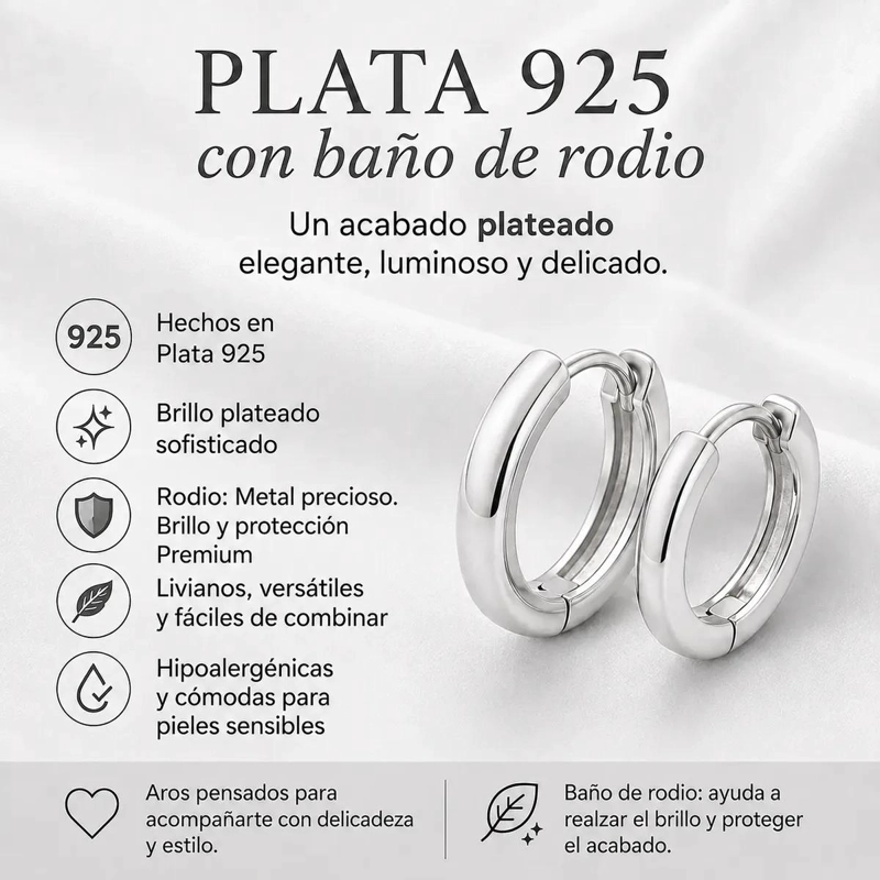 AROS DE PLATA 925 CON BAÑO DE RODIO Y ZIRCONIAS BLANCAS - 5