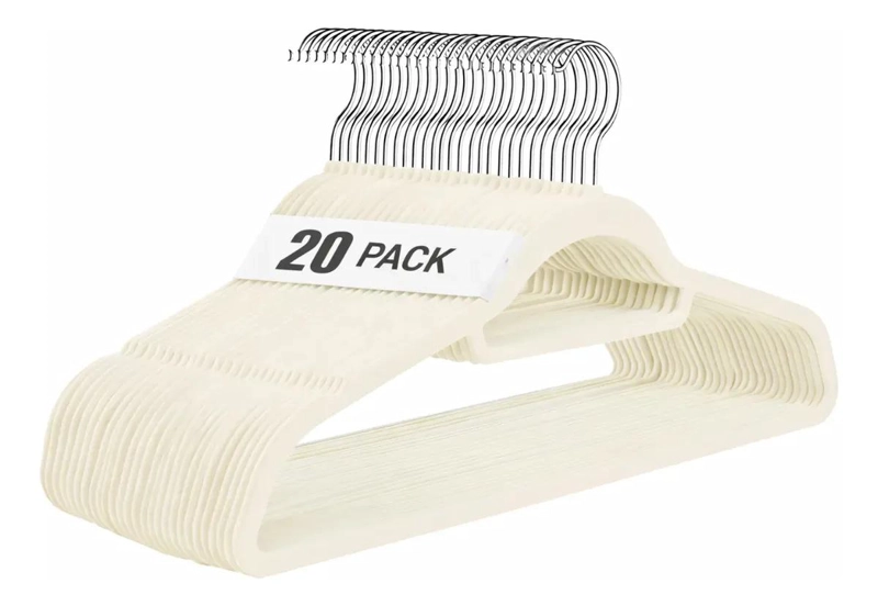 PACK DE 20 COLGADORES DE ROPA TERCIOPELO ANTIDESLIZANTE BLANCO - 1