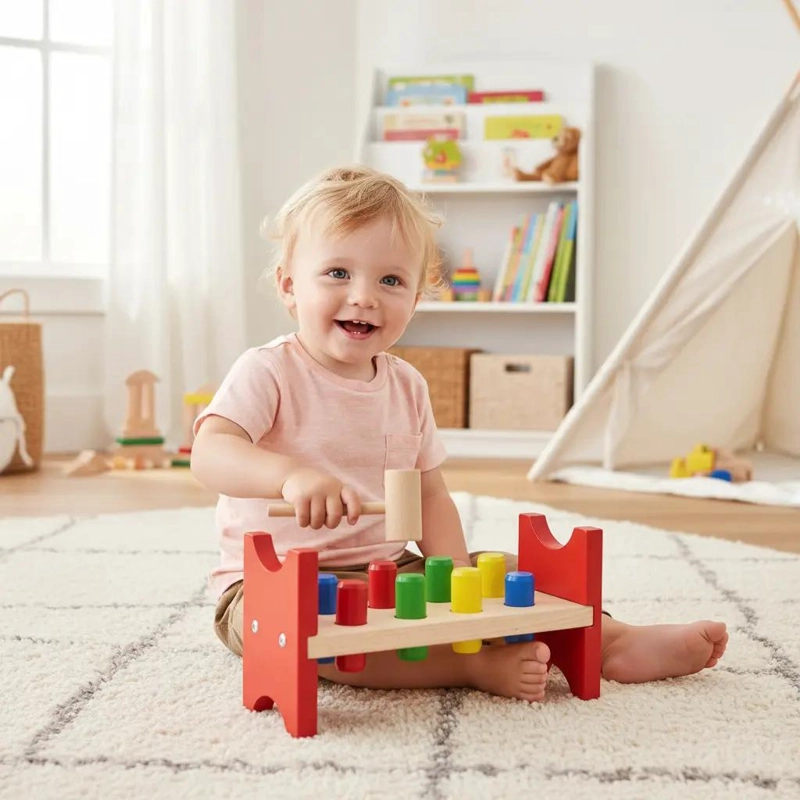 BANCO DE MADERA CON MARTILLO PARA NIÑOS DE 1 A 3 AÑOS - 1