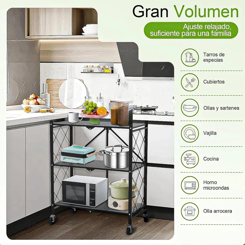 ESTANTE PLEGABLE DE 3 NIVELES CON RUEDAS PARA ALMACENAMIENTO - 3