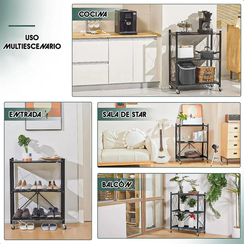 ESTANTE PLEGABLE DE 3 NIVELES CON RUEDAS PARA ALMACENAMIENTO - 7