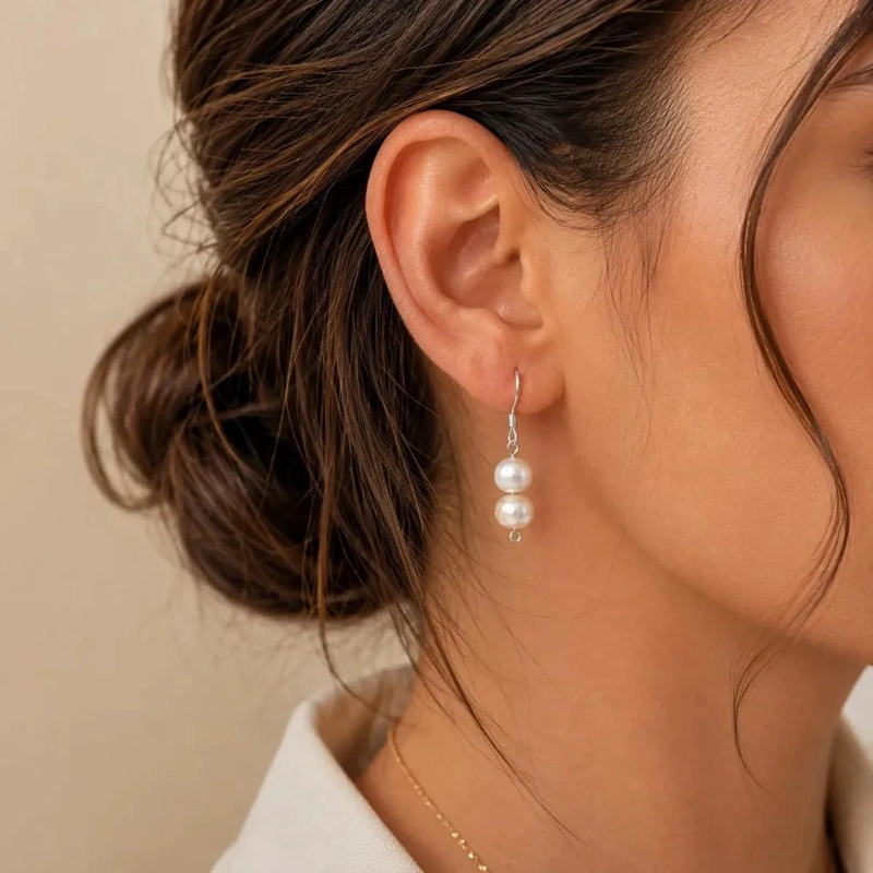 AROS COLGANTES DE PERLA NATURAL EN PLATA LEY 925 ELEGANTES - 2