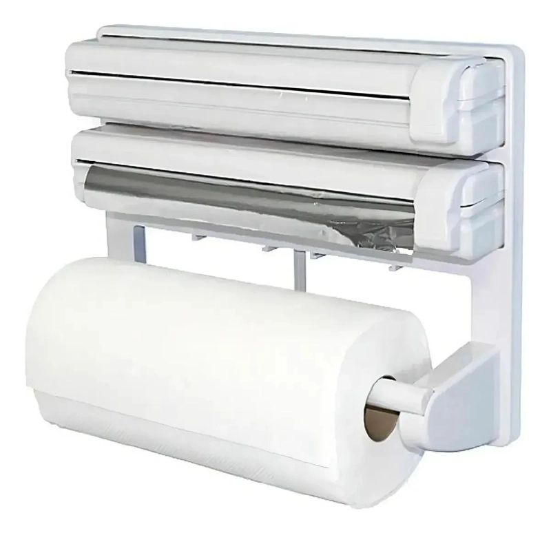 DISPENSADOR TRIPLE PARA ROLLO DE TOALLA Y FILM DE COCINA - 1