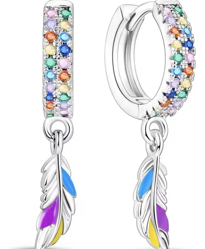 AROS COLGANTES CON DISEÑO DE PLUMA EN PLATA 925 PARA MUJER - 1