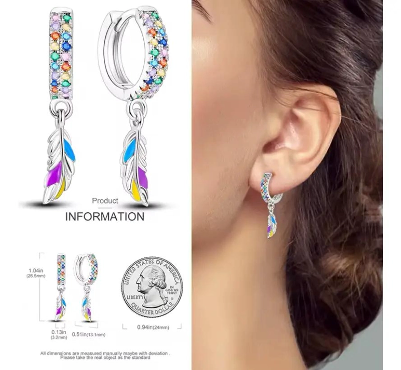 AROS COLGANTES CON DISEÑO DE PLUMA EN PLATA 925 PARA MUJER - 2