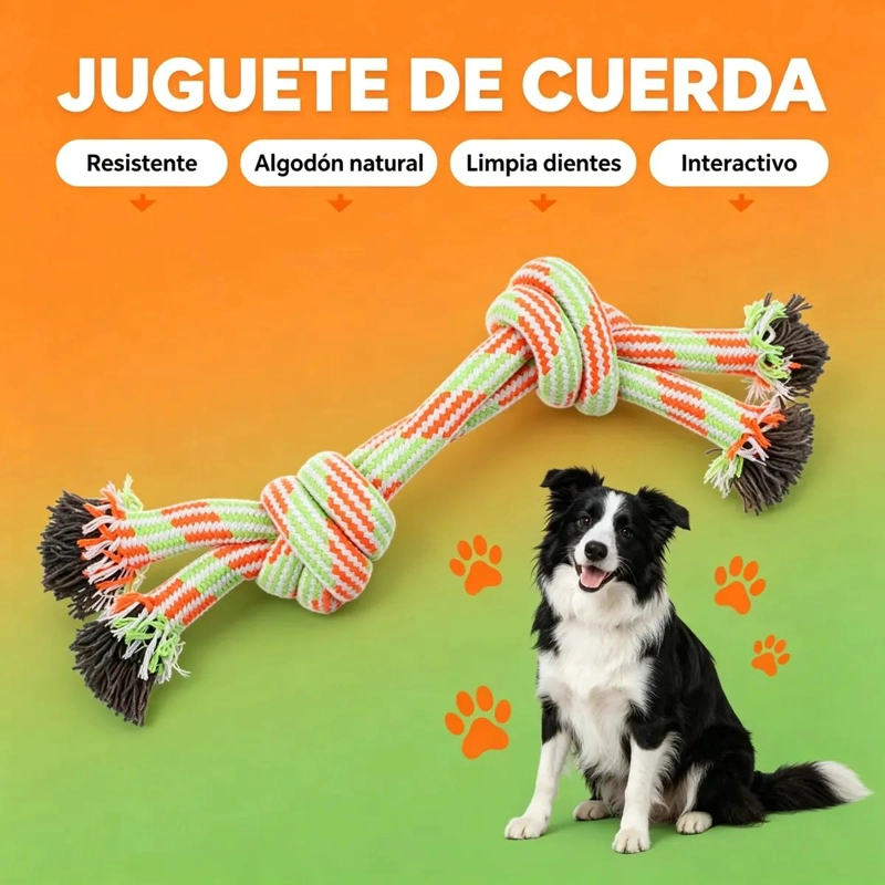 JUGUETE DE CUERDA DOBLE NUDO PARA PERROS 44CM RESISTENTE - 3