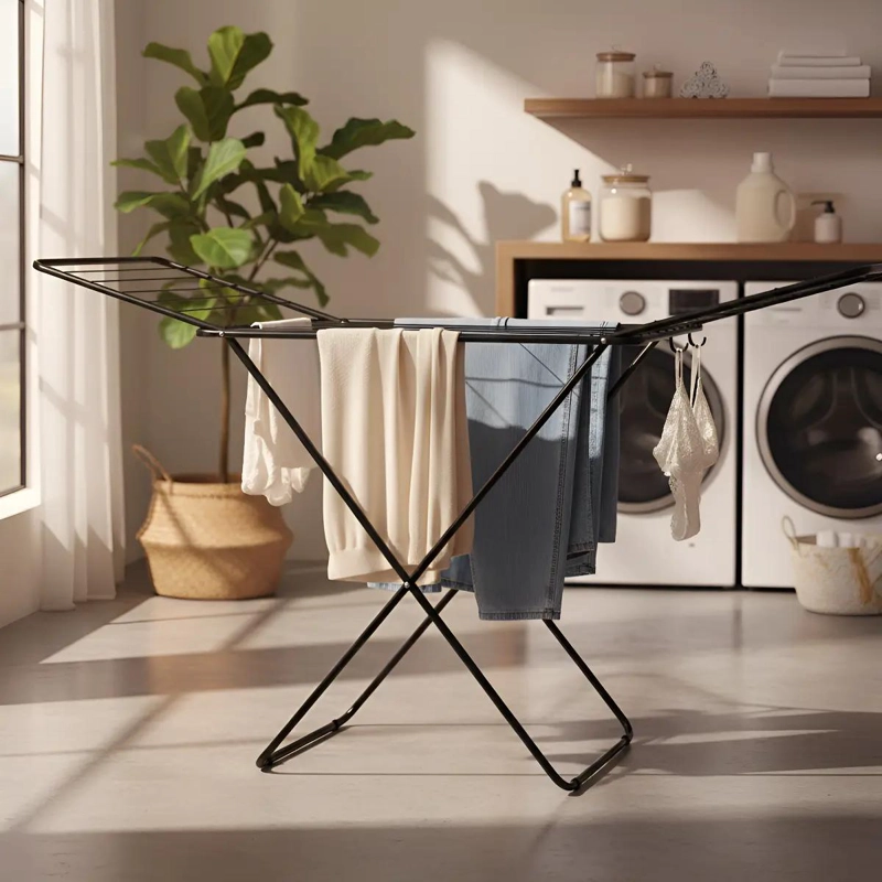 TENDEDERO COLGADOR PLEGABLE 1.74M NEGRO PARA ROPA - 1