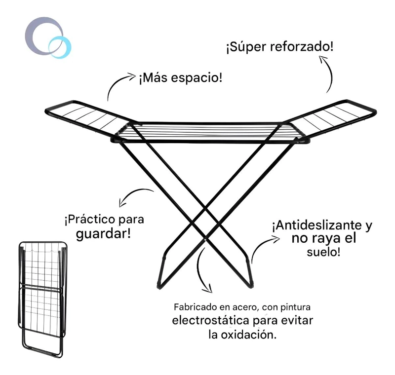 TENDEDERO COLGADOR PLEGABLE 1.74M NEGRO PARA ROPA - 2