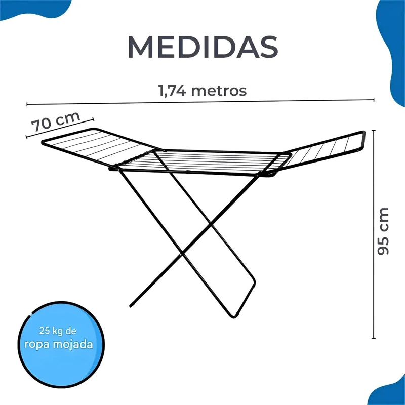 TENDEDERO COLGADOR PLEGABLE 1.74M NEGRO PARA ROPA - 4