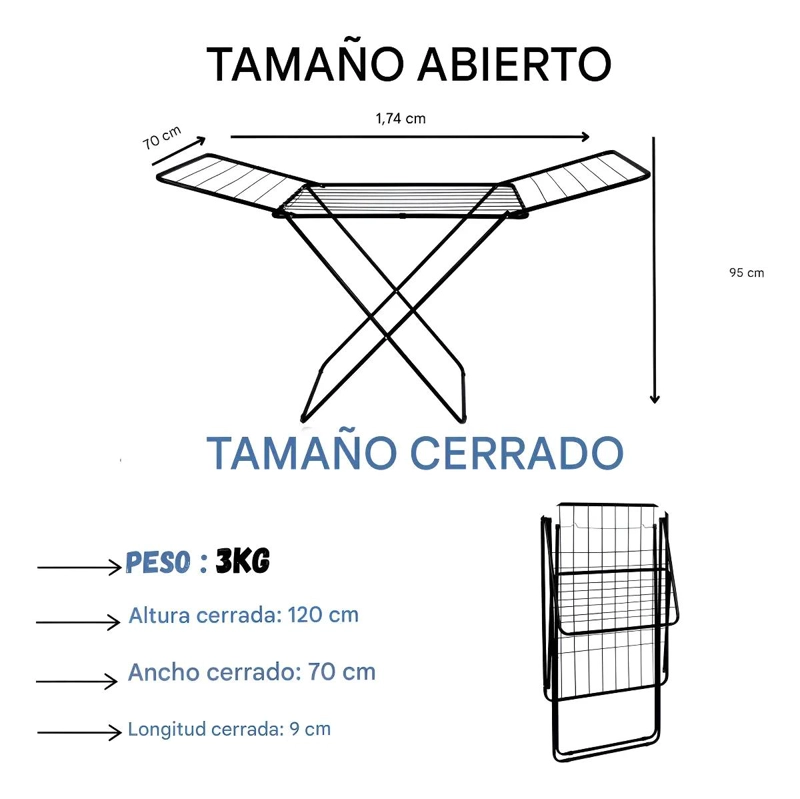 TENDEDERO COLGADOR PLEGABLE 1.74M NEGRO PARA ROPA - 5