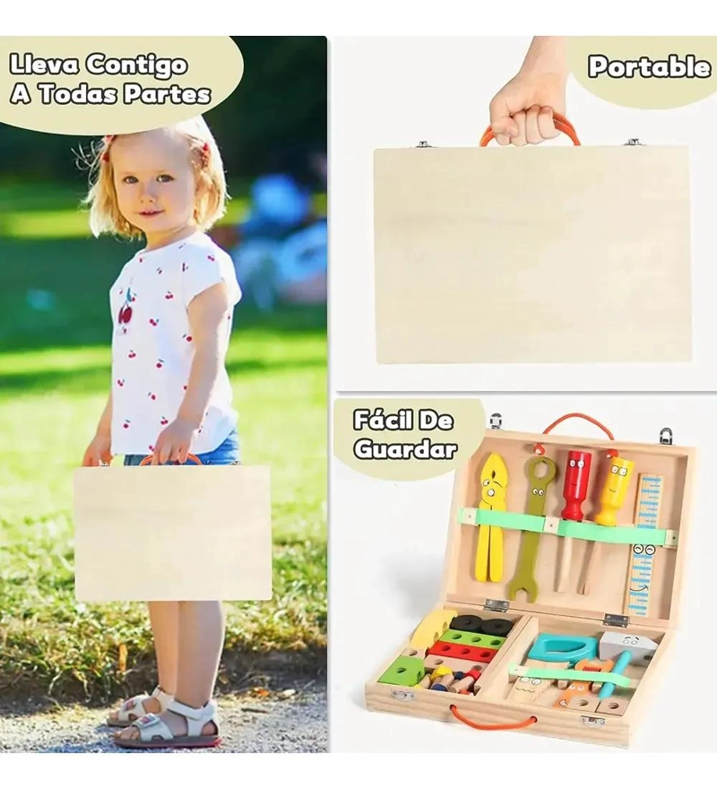 SET DE HERRAMIENTAS DE MADERA MONTESSORI PARA NIÑOS - 4