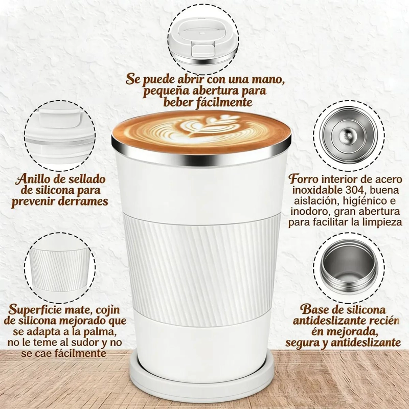 TAZA TE RMICA DE ACERO INOXIDABLE 510ML CON TAPA SEGURA - 6
