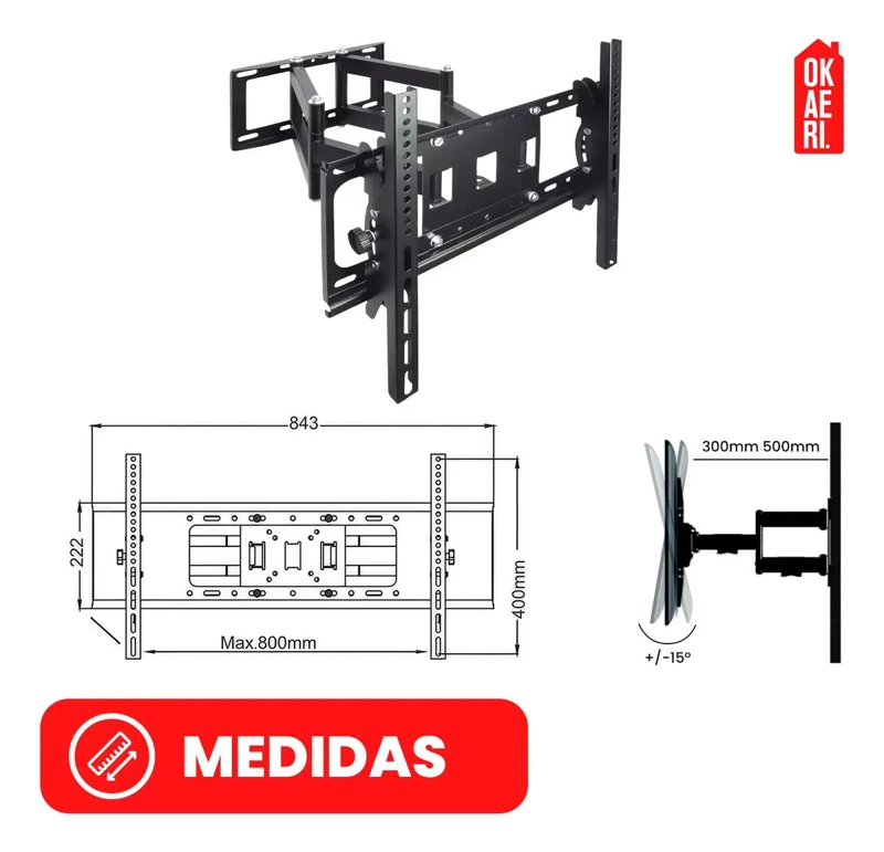SOPORTE DE TV BRAZO DOBLE 180 GRADOS PARA PANTALLAS DE 45 A 80 PULGADAS - 3