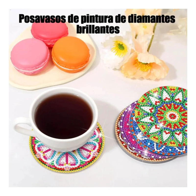 KIT DE 10 POSAVASOS DE DIAMANTES ESTILO MANDALA DE 10 CM - 3
