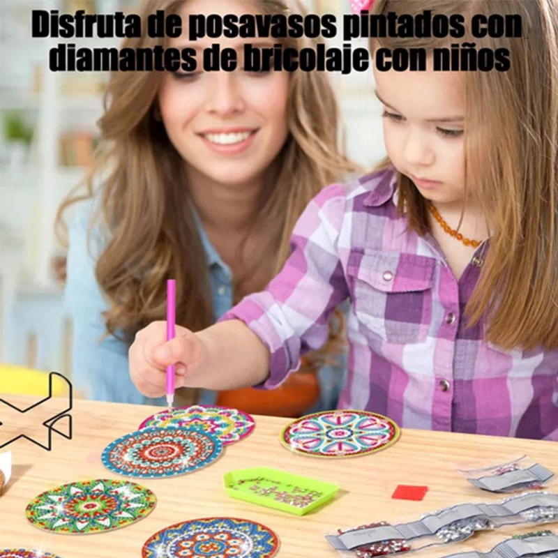 KIT DE 10 POSAVASOS DE DIAMANTES ESTILO MANDALA DE 10 CM - 5