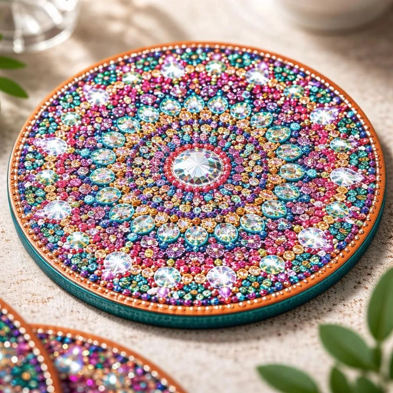 KIT DE 10 POSAVASOS DE DIAMANTES ESTILO MANDALA DE 10 CM - 7