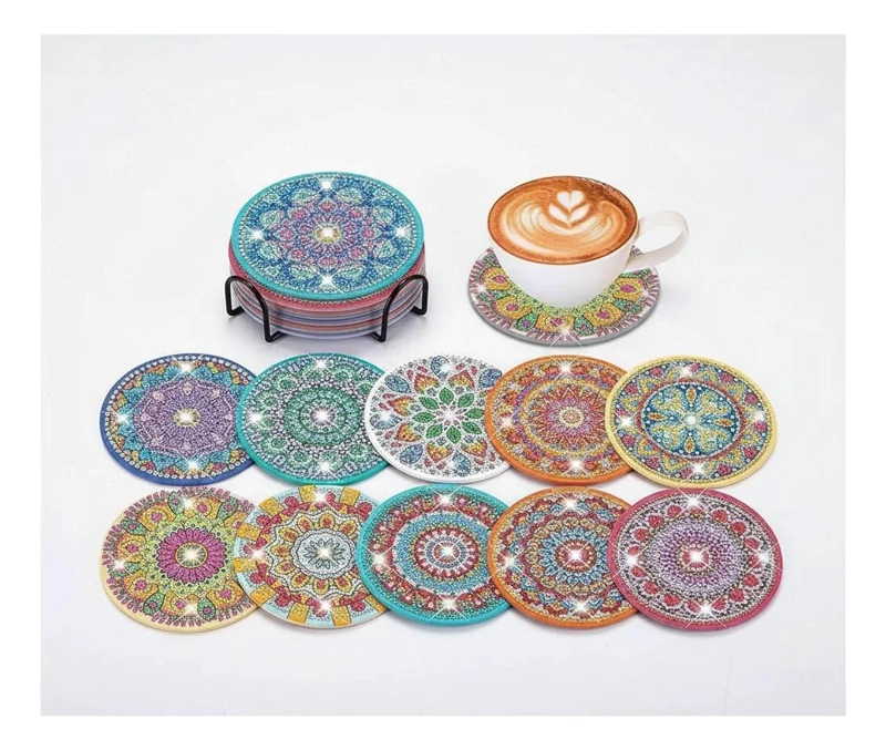 KIT DE 10 POSAVASOS DE DIAMANTES ESTILO MANDALA DE 10 CM - 8