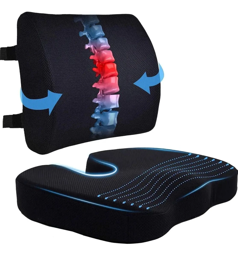 COJIN DE ASIENTO Y RESPALDO LUMBAR ERGONOMICO PARA SILLAS - 1