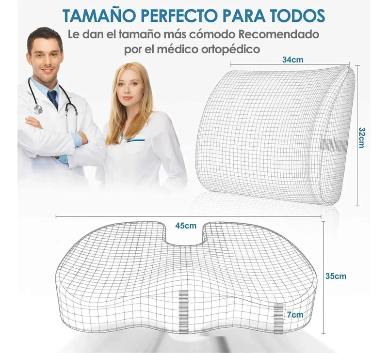 COJIN DE ASIENTO Y RESPALDO LUMBAR ERGONOMICO PARA SILLAS - 2