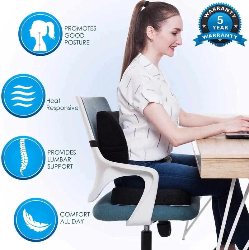 COJIN DE ASIENTO Y RESPALDO LUMBAR ERGONOMICO PARA SILLAS - 3