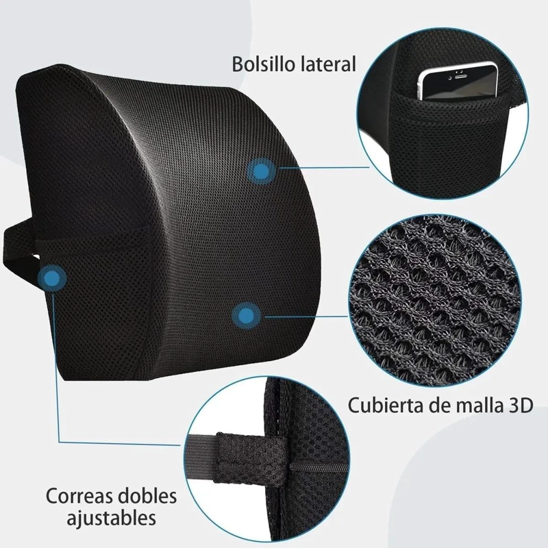 COJIN DE ASIENTO Y RESPALDO LUMBAR ERGONOMICO PARA SILLAS - 4