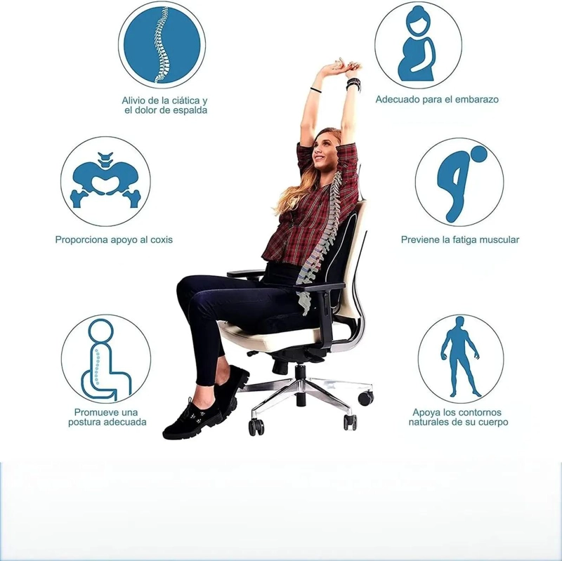 COJIN DE ASIENTO Y RESPALDO LUMBAR ERGONOMICO PARA SILLAS - 5