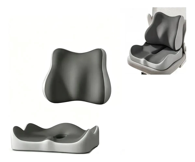 COJIN LUMBAR ERGONOMICO Y ASIENTO PARA SILLAS COLOR GRIS - 1