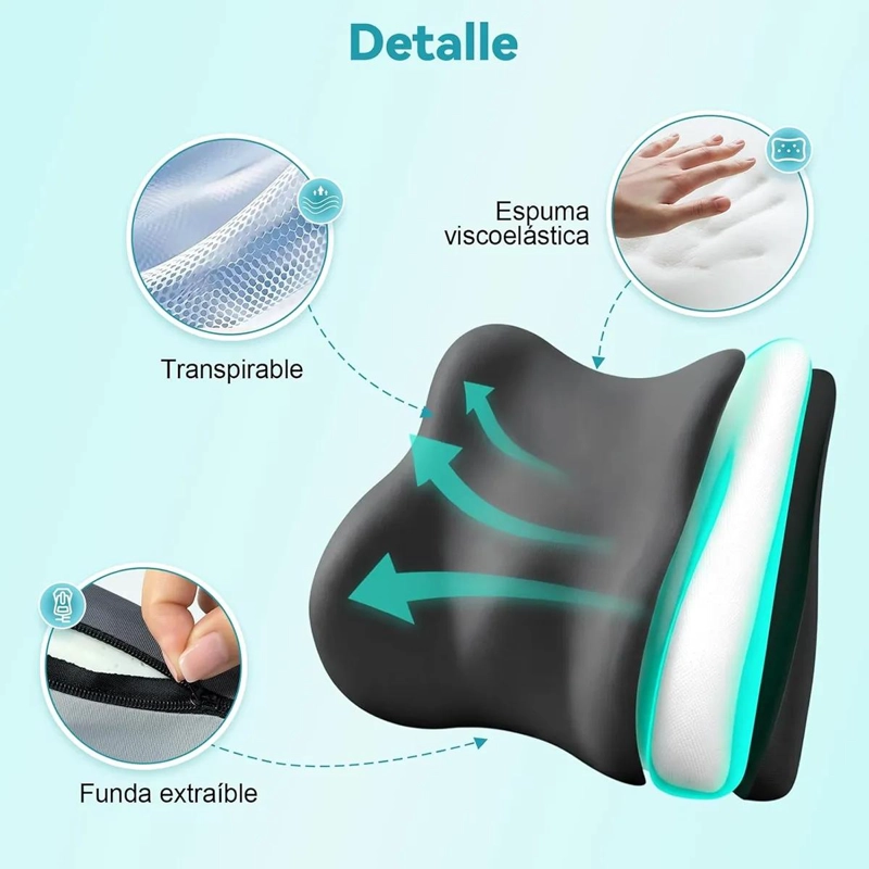 COJIN LUMBAR ERGONOMICO Y ASIENTO PARA SILLAS COLOR GRIS - 6