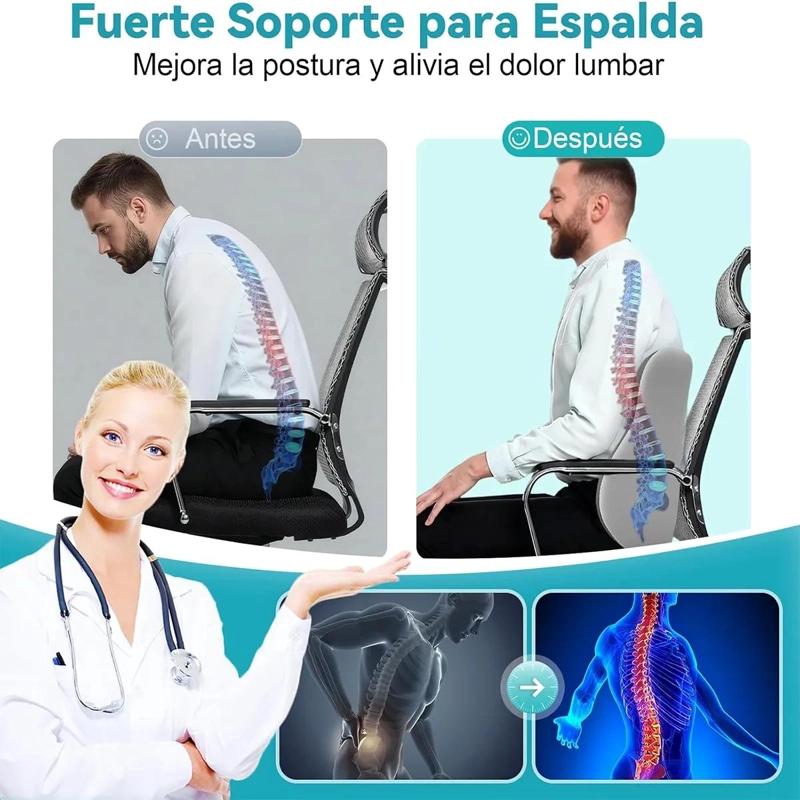 COJIN LUMBAR ERGONOMICO Y ASIENTO PARA SILLAS COLOR GRIS - 7