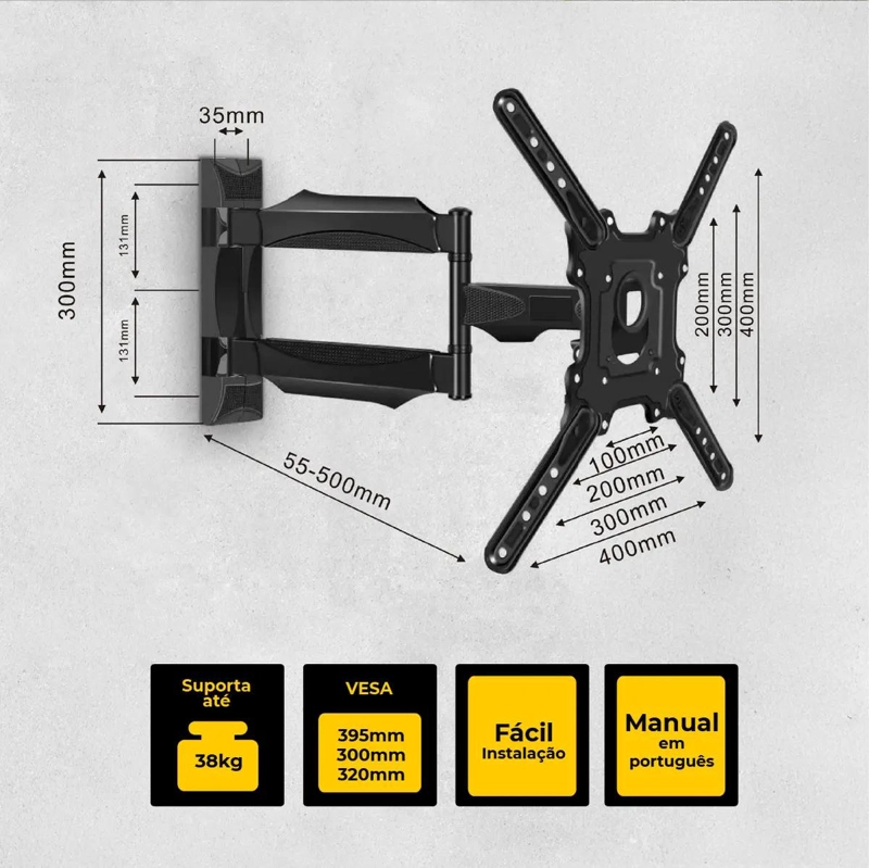 SOPORTE TRIARTICULADO PARA TV DE 26 A 65 PULGADAS, 38 KG, NEGRO - 4