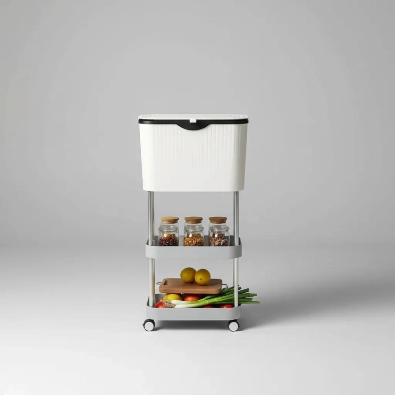 BASURERO ORGANIZADOR DE COCINA CON RUEDAS Y DISEÑO DE 3 NIVELES - 3