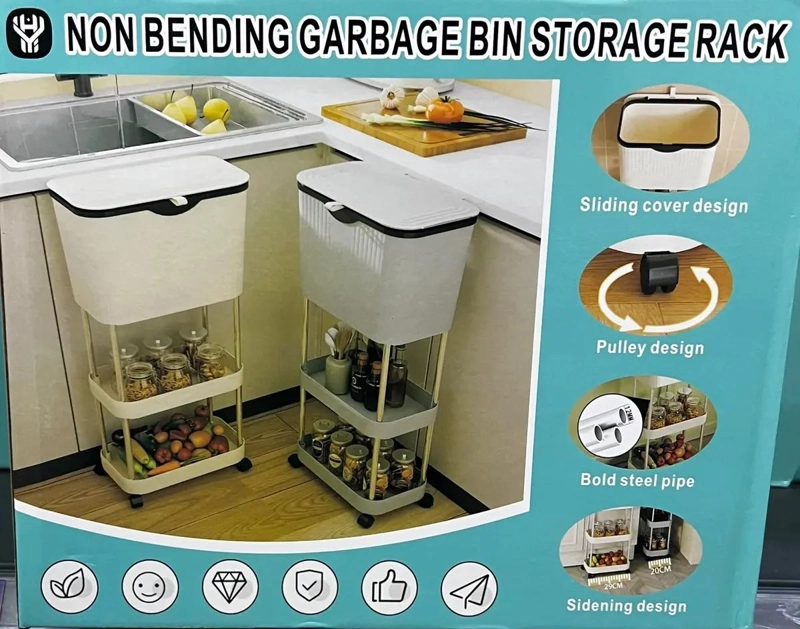 BASURERO ORGANIZADOR DE COCINA CON RUEDAS Y DISEÑO DE 3 NIVELES - 4