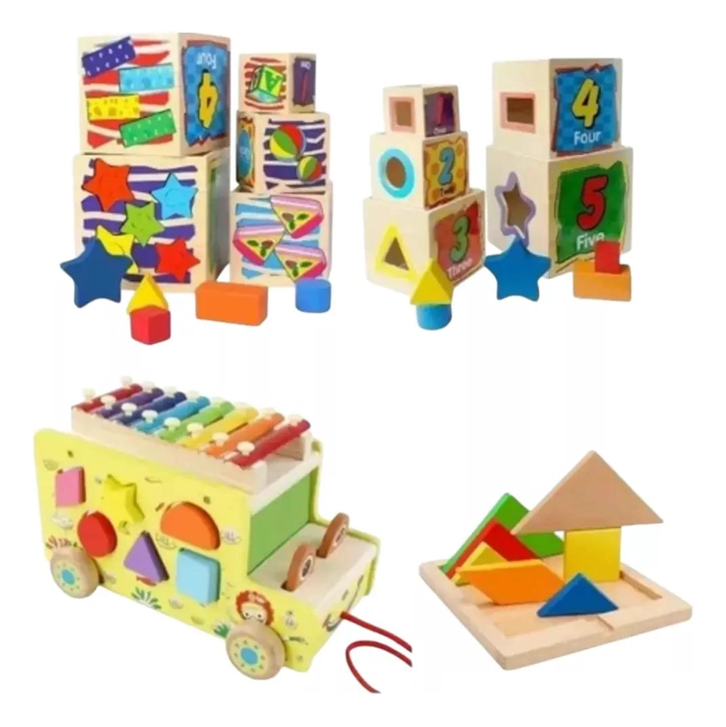 KIT DIDACTICO DE JUGUETES DE MADERA PARA NIÑOS - 1