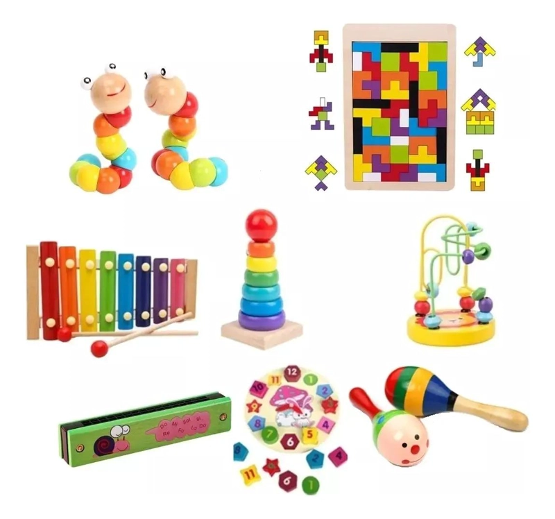 JUGUETE DIDACTICO SENSORIAL DE MADERA PARA NIÑOS CON 10 PIEZAS - 1