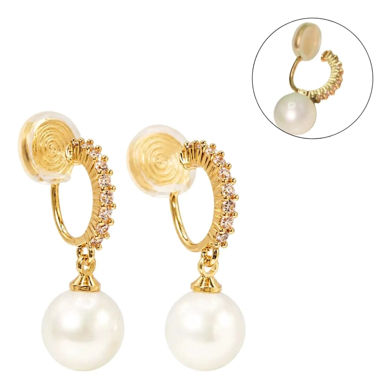AROS ELEGANTES CON PERLAS Y ZIRCONIAS BAÑADOS EN ORO 14K - 1