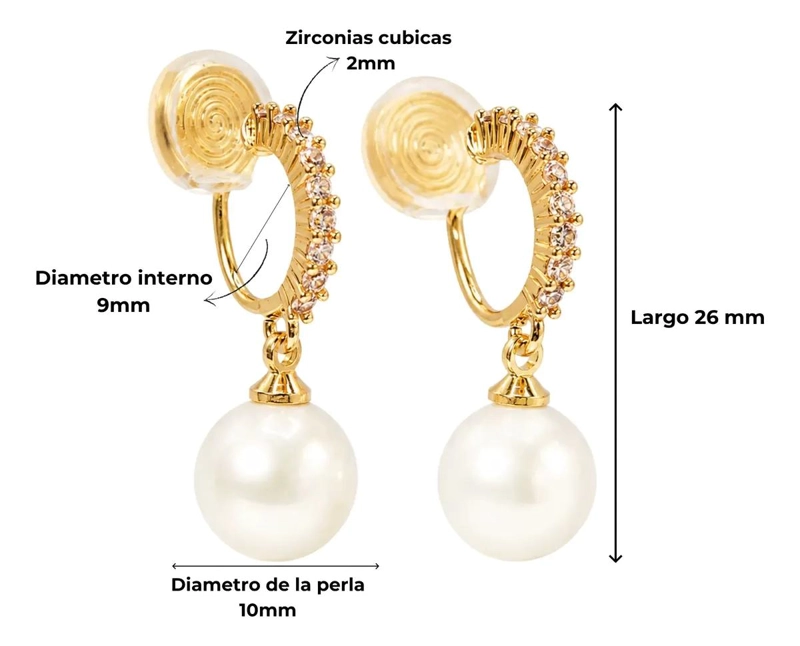 AROS ELEGANTES CON PERLAS Y ZIRCONIAS BAÑADOS EN ORO 14K - 3