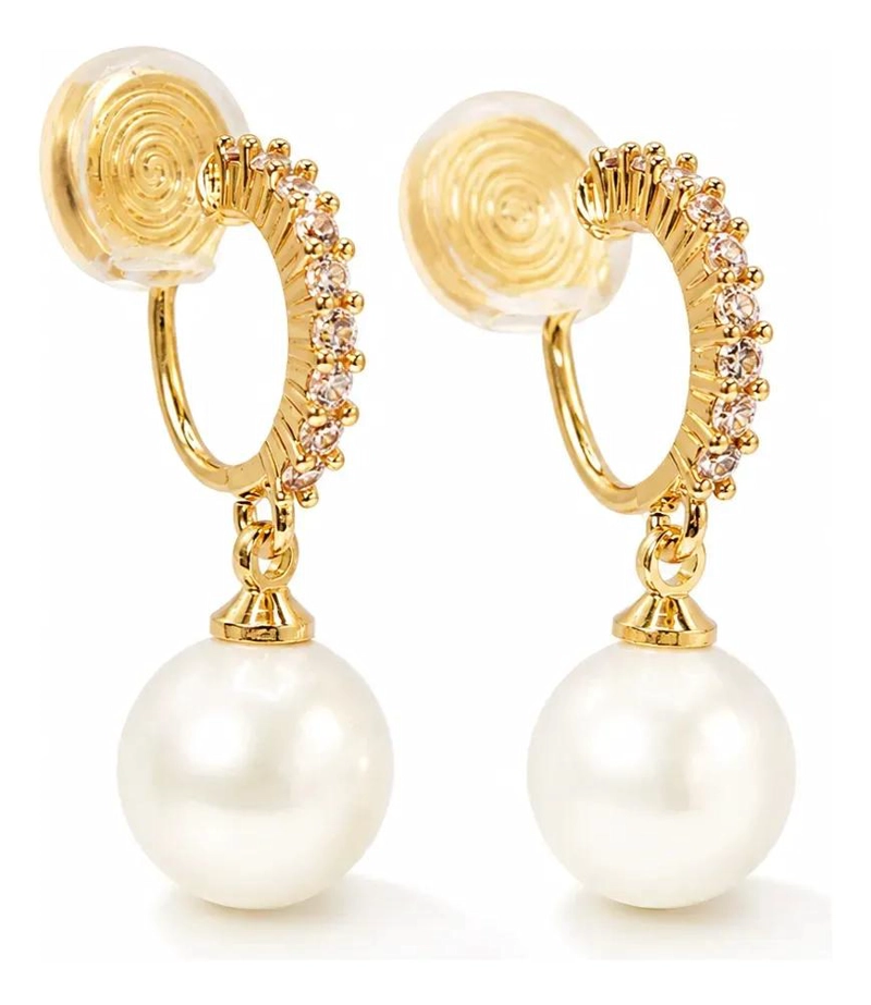 AROS ELEGANTES CON PERLAS Y ZIRCONIAS BAÑADOS EN ORO 14K - 5