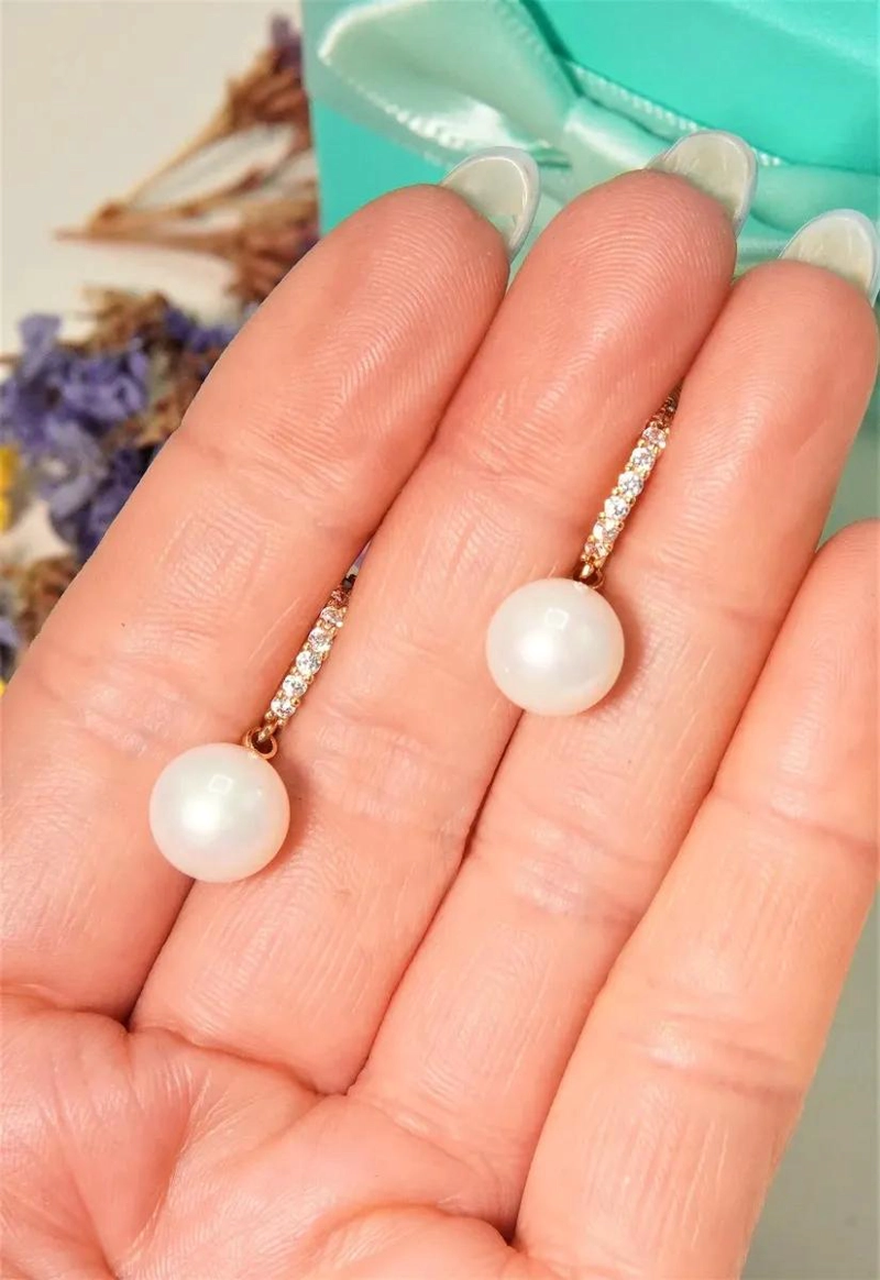 AROS ELEGANTES CON PERLAS Y ZIRCONIAS BAÑADOS EN ORO 14K - 6