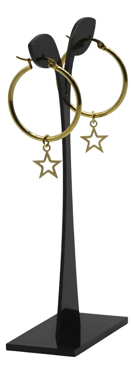 AROS ARGOLLAS CON DIJE DE ESTRELLA EN ACERO DORADO 30MM - 3