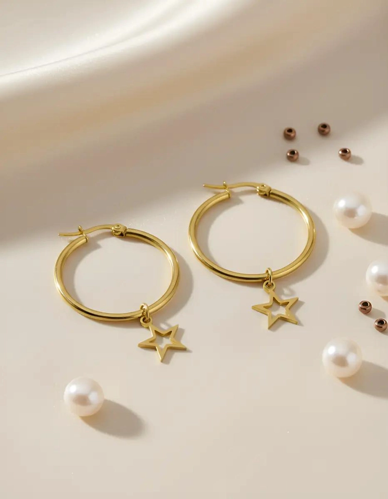 AROS ARGOLLAS CON DIJE DE ESTRELLA EN ACERO DORADO 30MM - 5