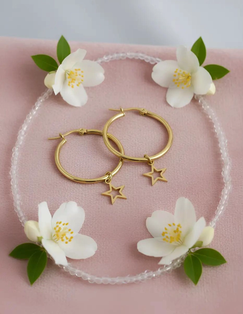 AROS ARGOLLAS CON DIJE DE ESTRELLA EN ACERO DORADO 30MM - 6